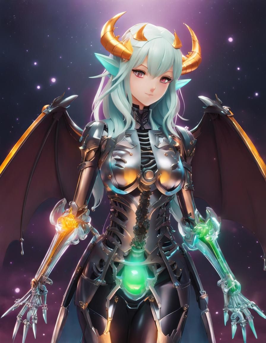 Rainbow Slime Chimera Girl with Metal Skeleton