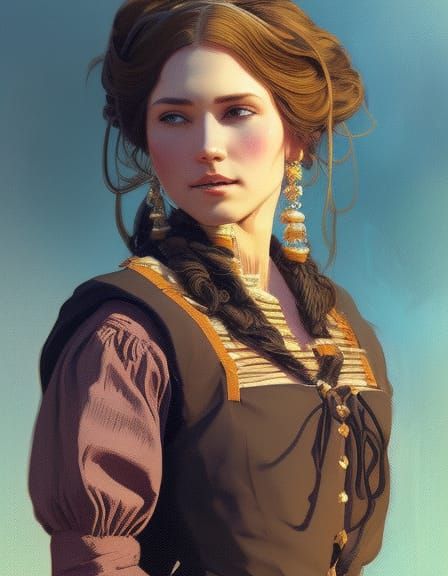 Young Woman in Old West Dress, Detailed Portrait