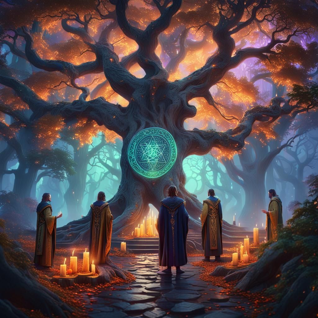 Mystical Wiccan Deities in Ancient Forest