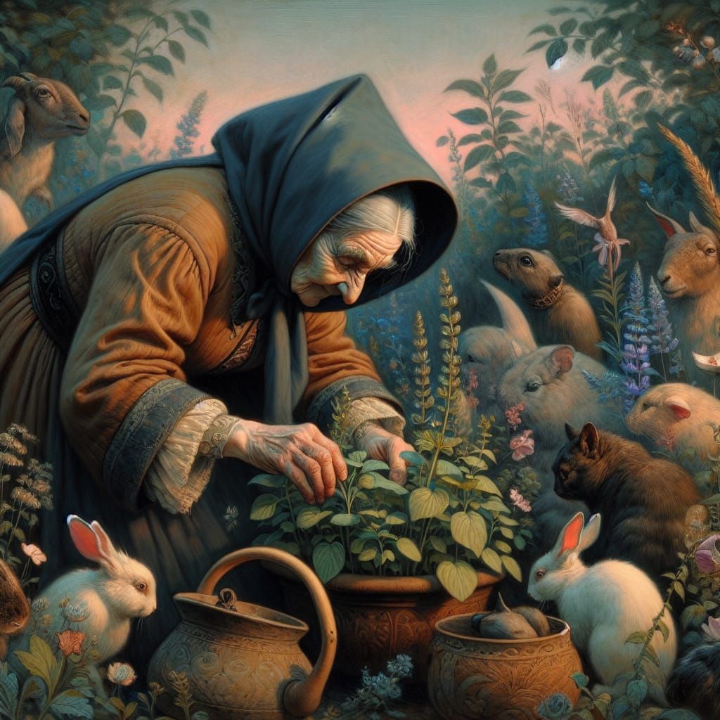 Enchantress Among Blooming Wildflowers in Whimsical Oil Pain...