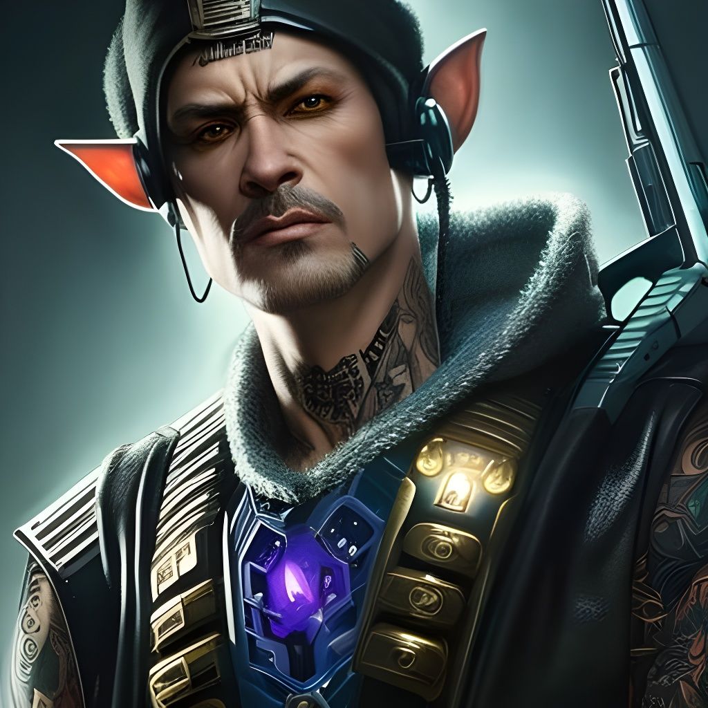 Cyberpunk Elf Gangster Portrait in Shadowrun Style