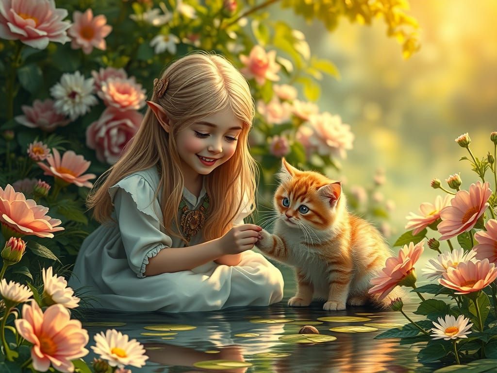 Elf having fun with her cat