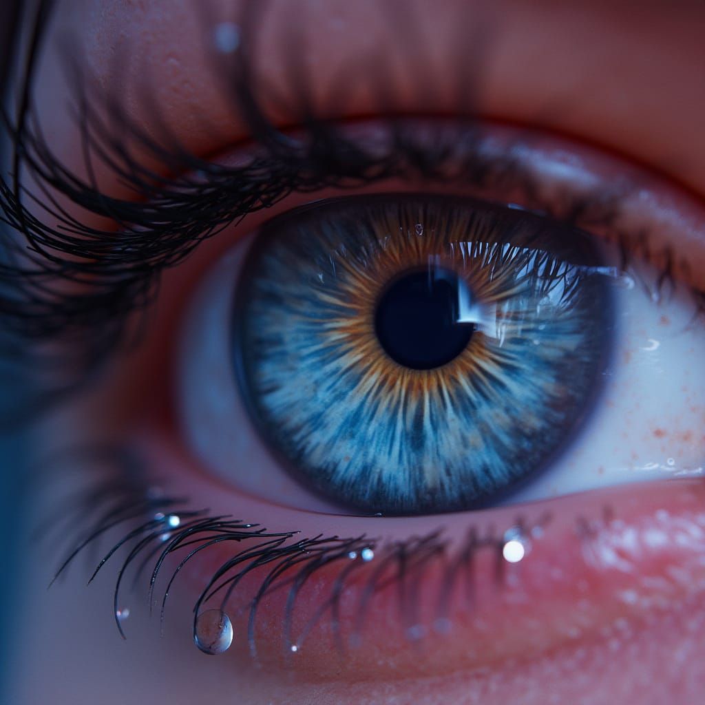 Eye with Water Droplets in Futuristic Realism Style