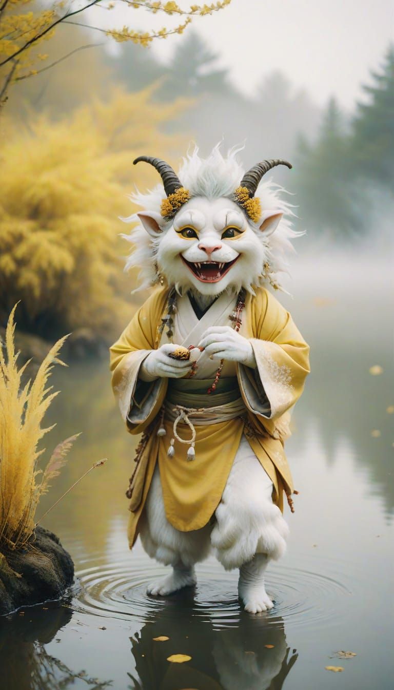 Miniature Dryad Spirit in Traditional Japanese Attire