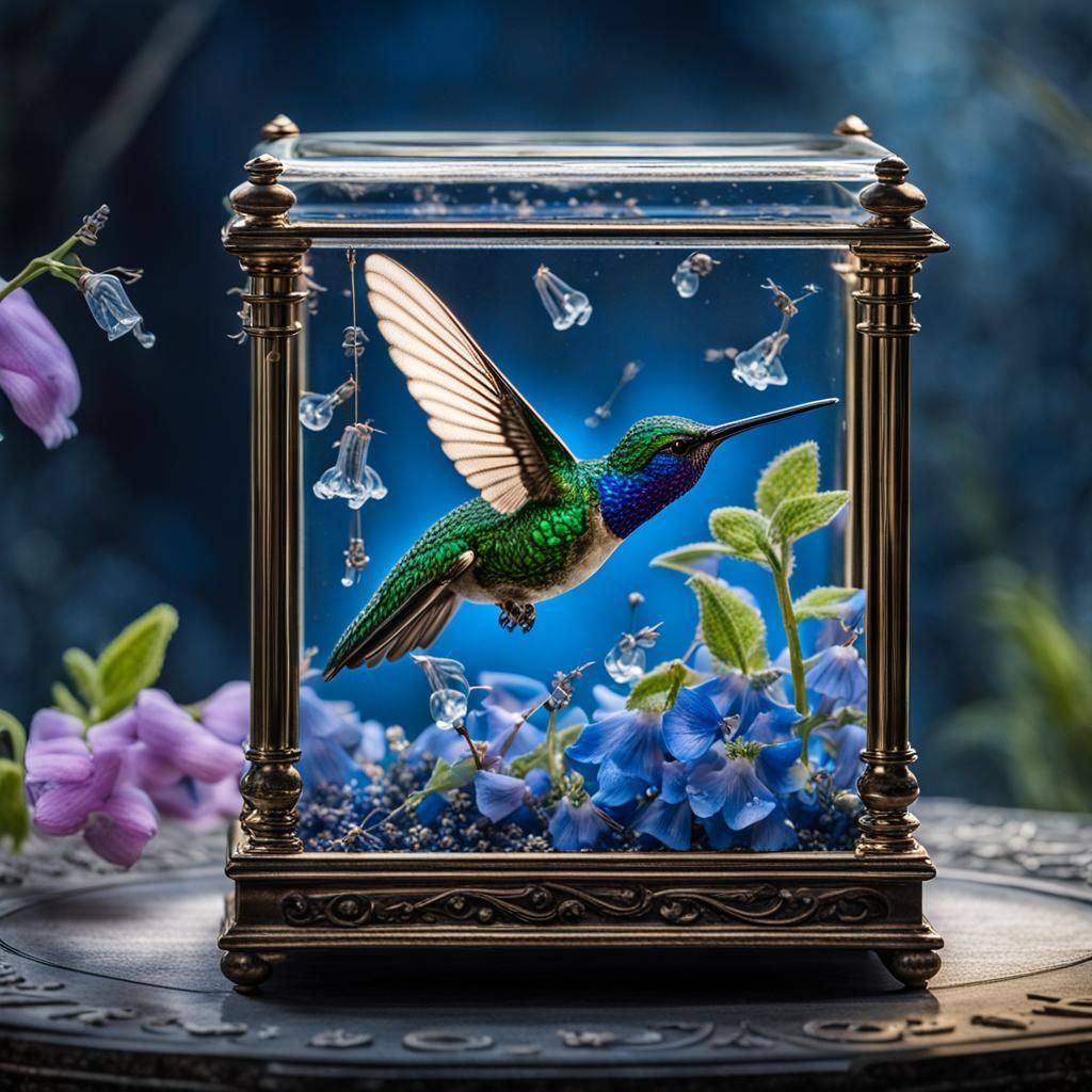 Crystal Hummingbird in Clockwork Music Box