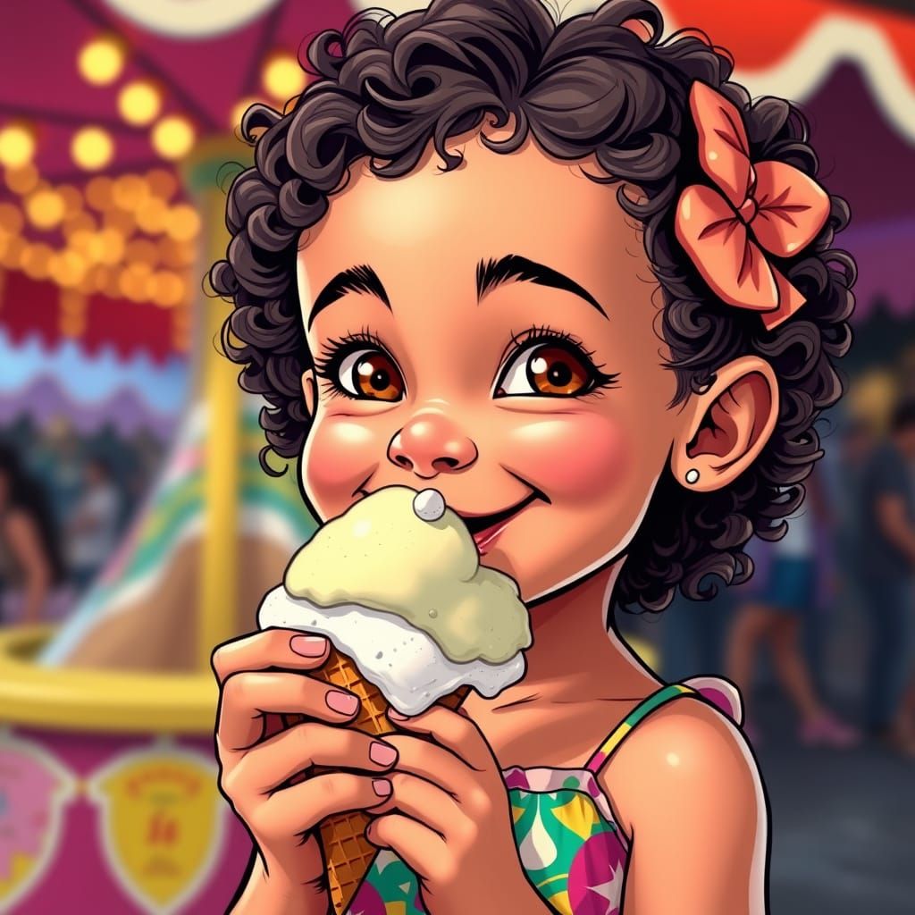 Girl Licking Ice Cream in Comic Book Style