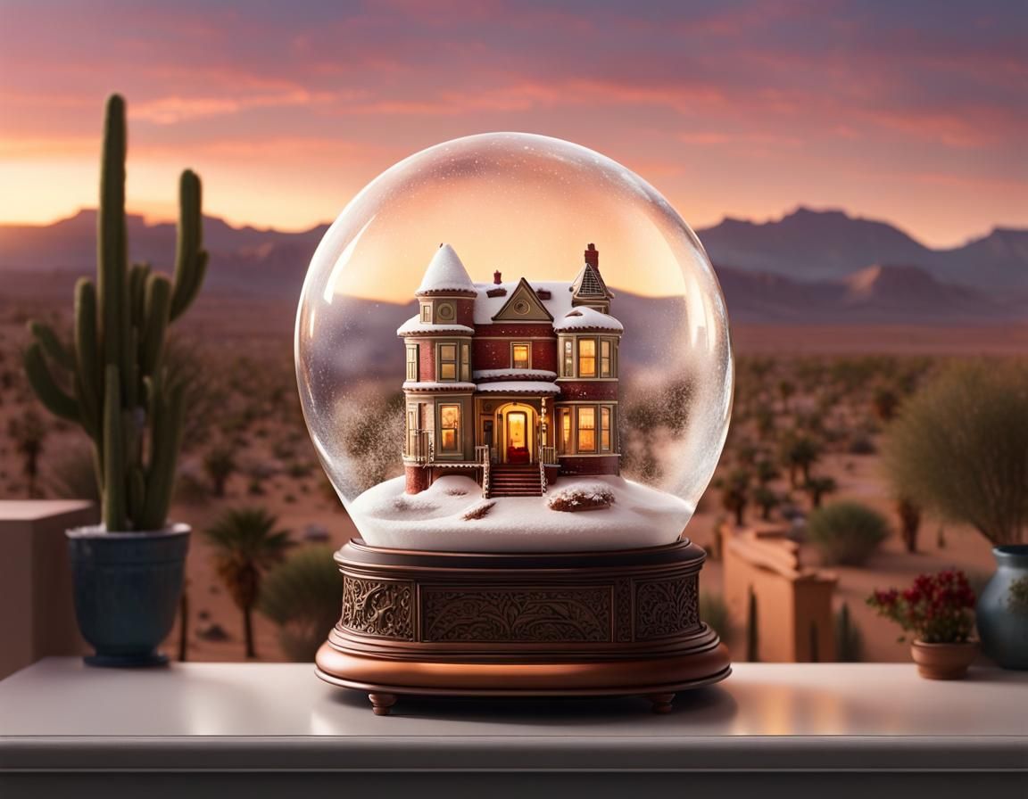 Victorian Snow Globe Overlooking Desert Landscape