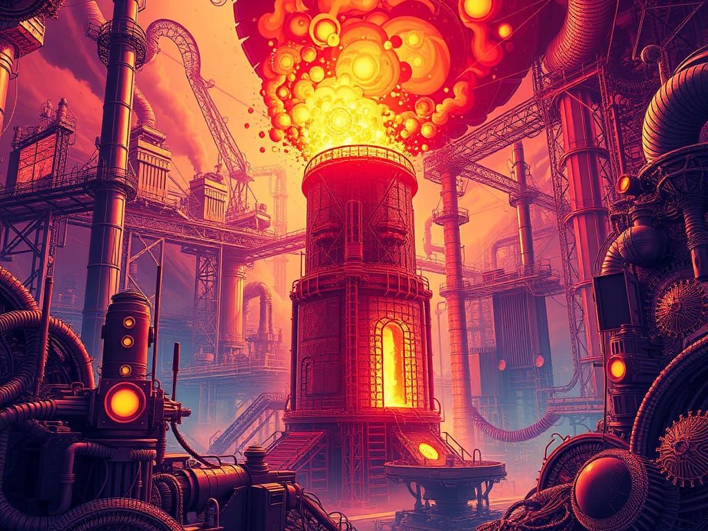 Futuristic Blast Furnace with Abstract Fractals in 3D