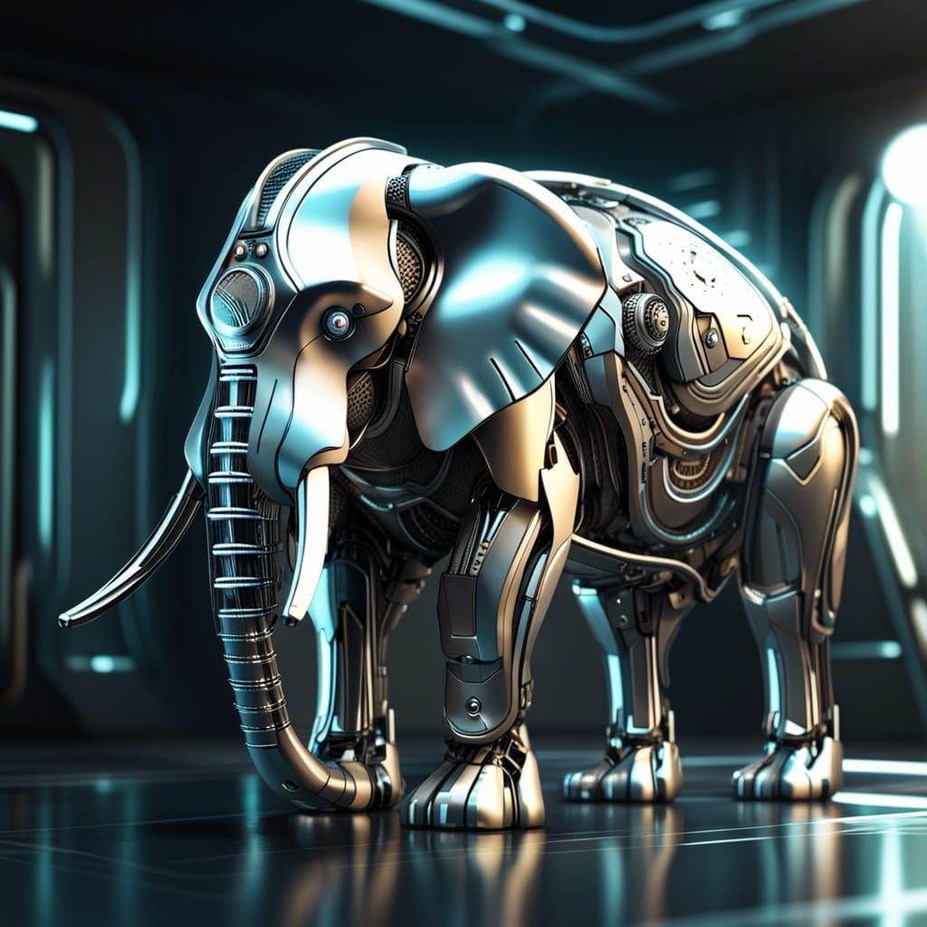 Futuristic Cyborg Elephant with Polished Metal Details