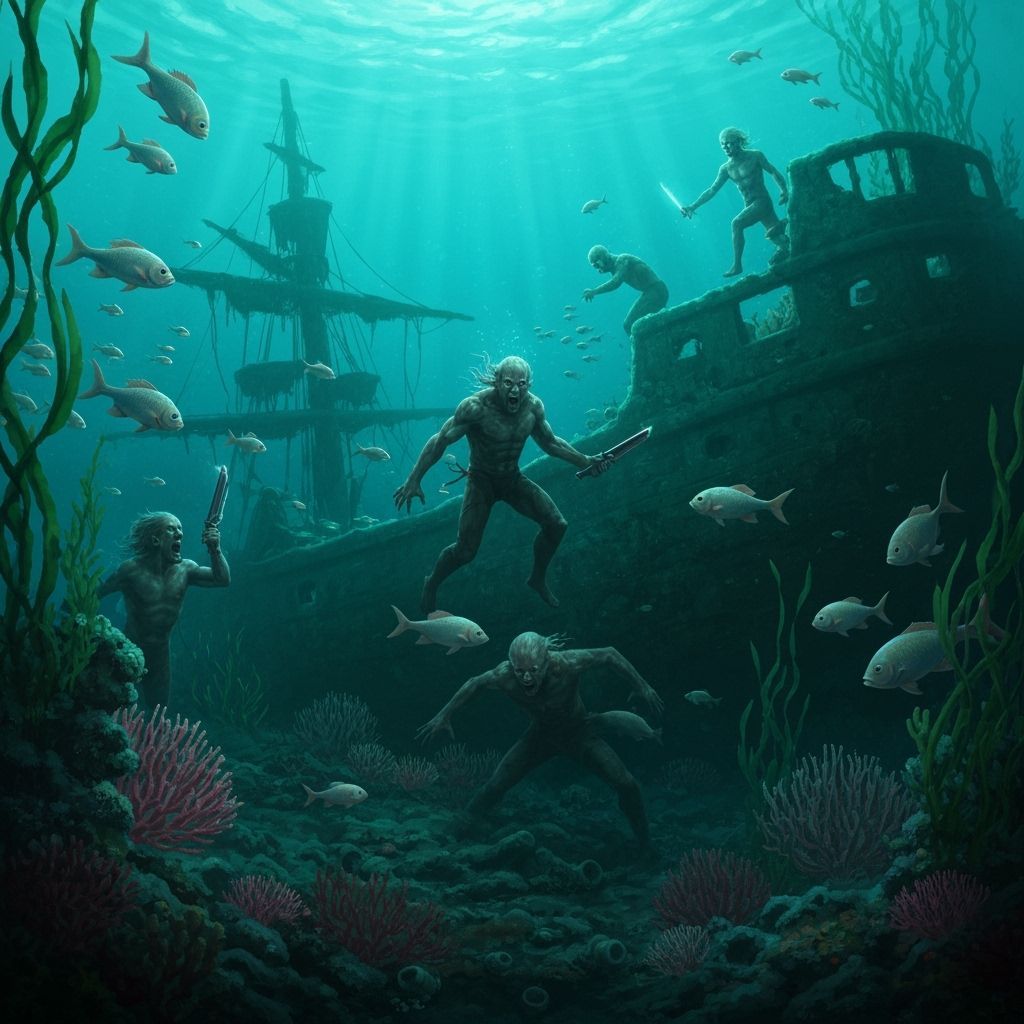 Underwater Pirate Battle in Surrealist Style