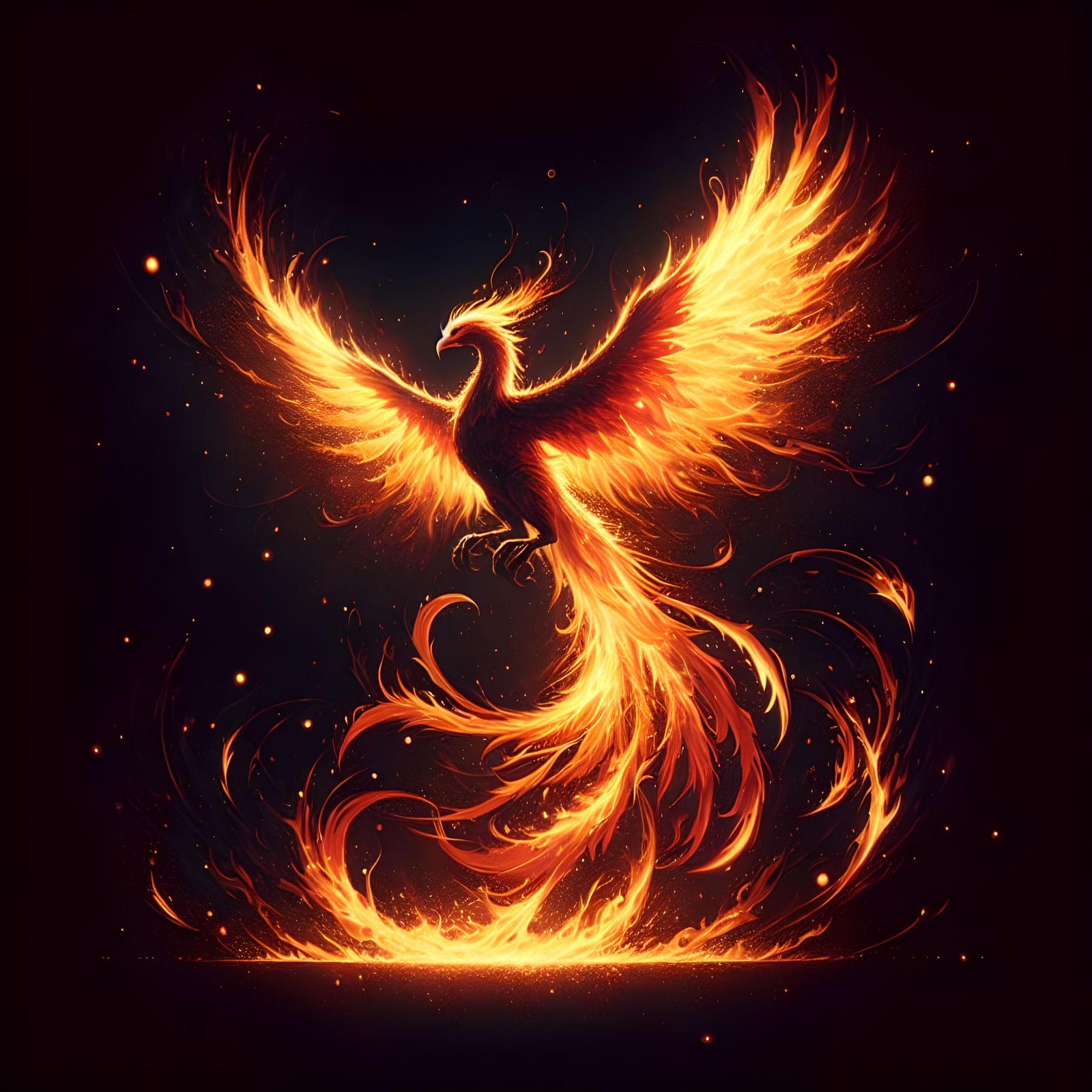 Majestic Phoenix Soaring in Firelight