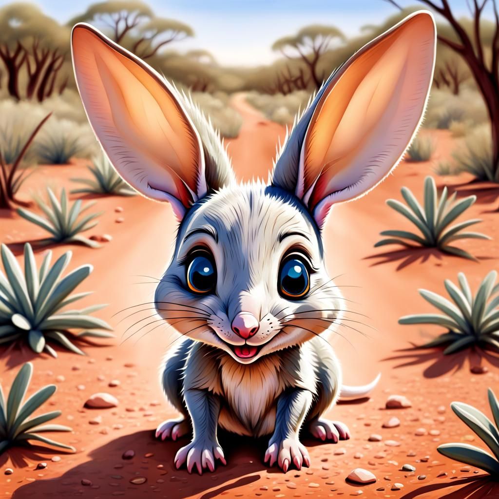 Adorable Baby Bilby in Outback, Cartoon Style