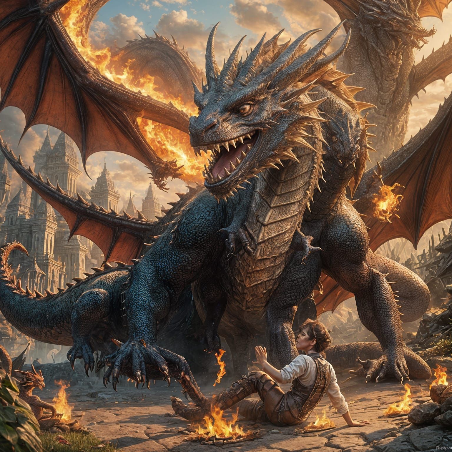 Dragon's Ticklish Dawn Encounter: A Matte Painting