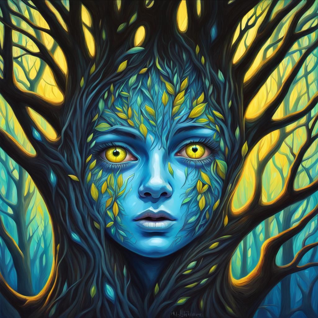 Bioluminescent Humanoid Tree in Fantasy Expressionism