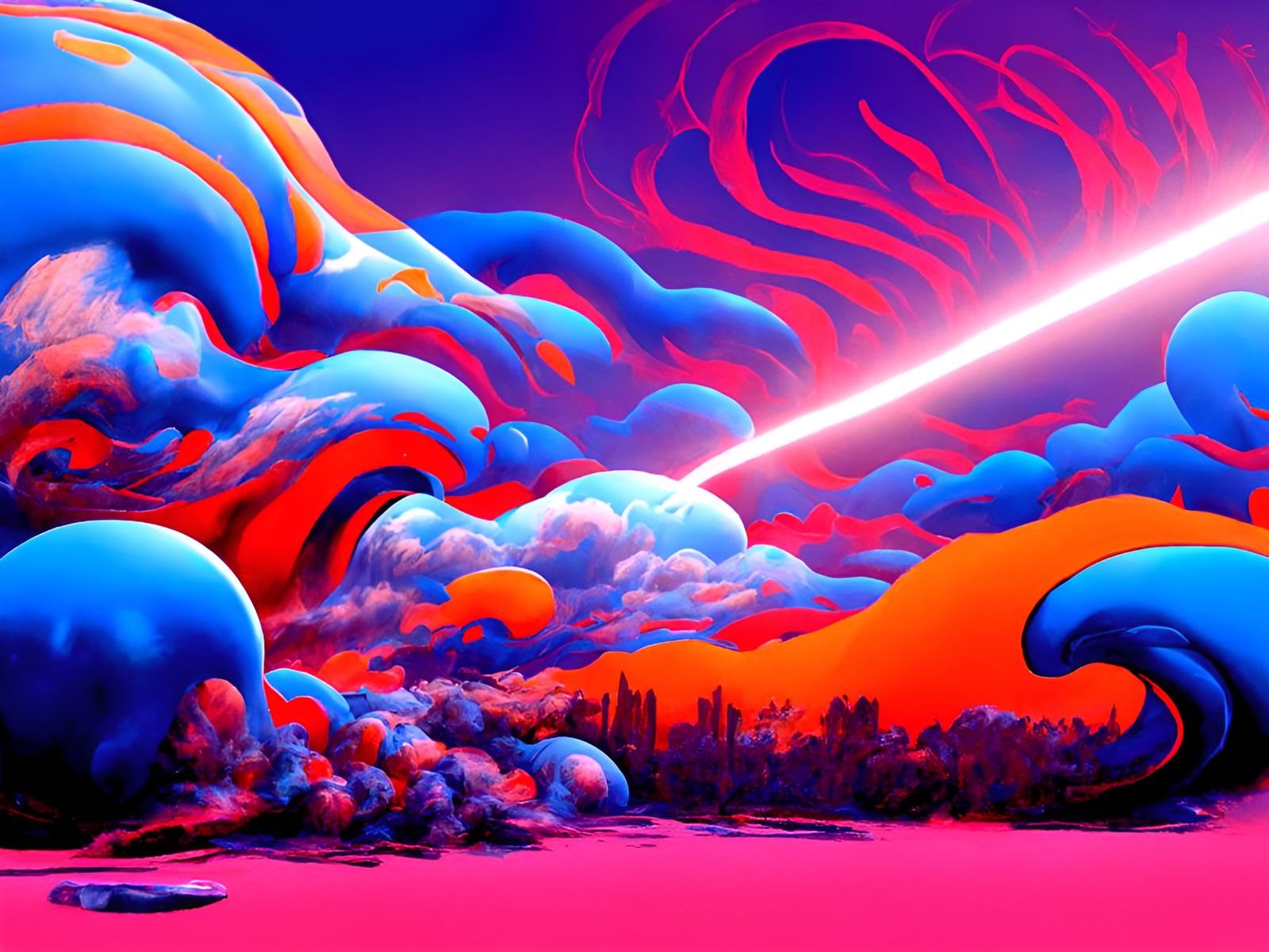 Ominous Demon Face, Impressionist Synthwave Illustration