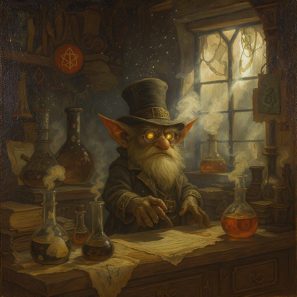 Goblin Alchemist in Dusty Victorian Lab