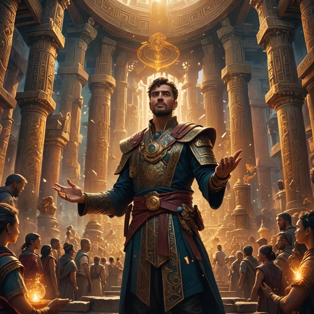 Influencer Preaches in Ancient Temple, Fantasy Art