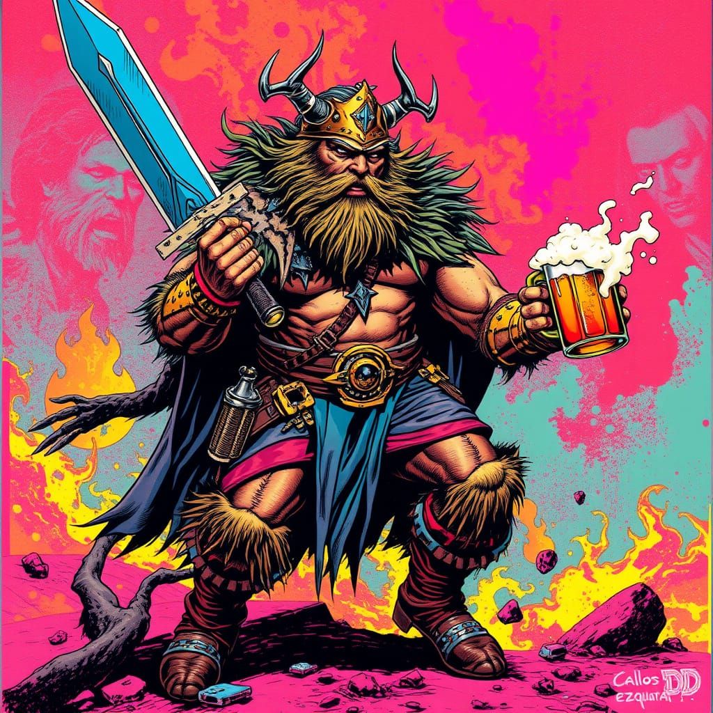 Fierce Barbanger Warrior Wields Sword and Ale in a Glitched ...
