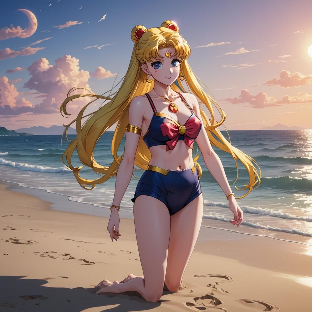 Sailor Moon on Beach, Anime Art Style