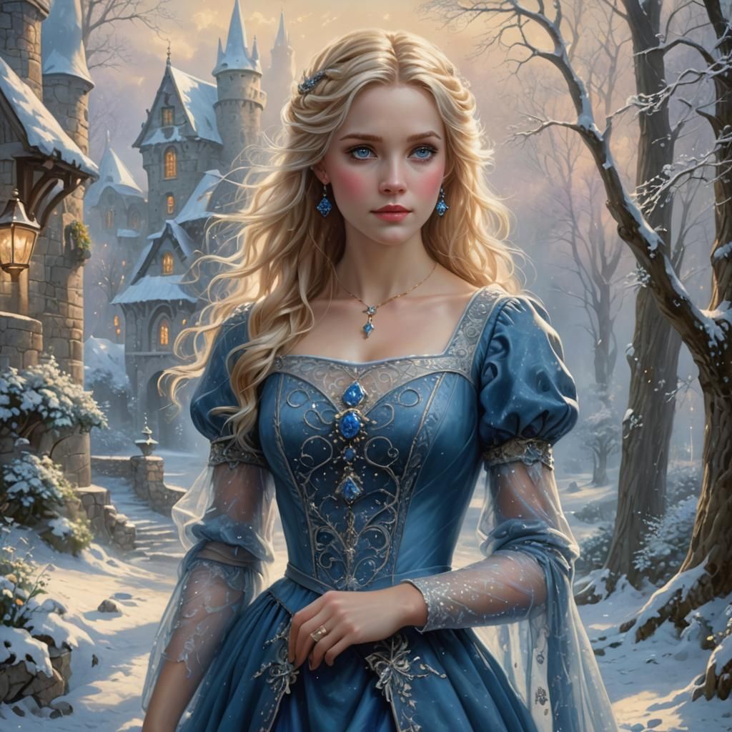 Ethereal Blond Woman in Snowy Medieval Fantasy