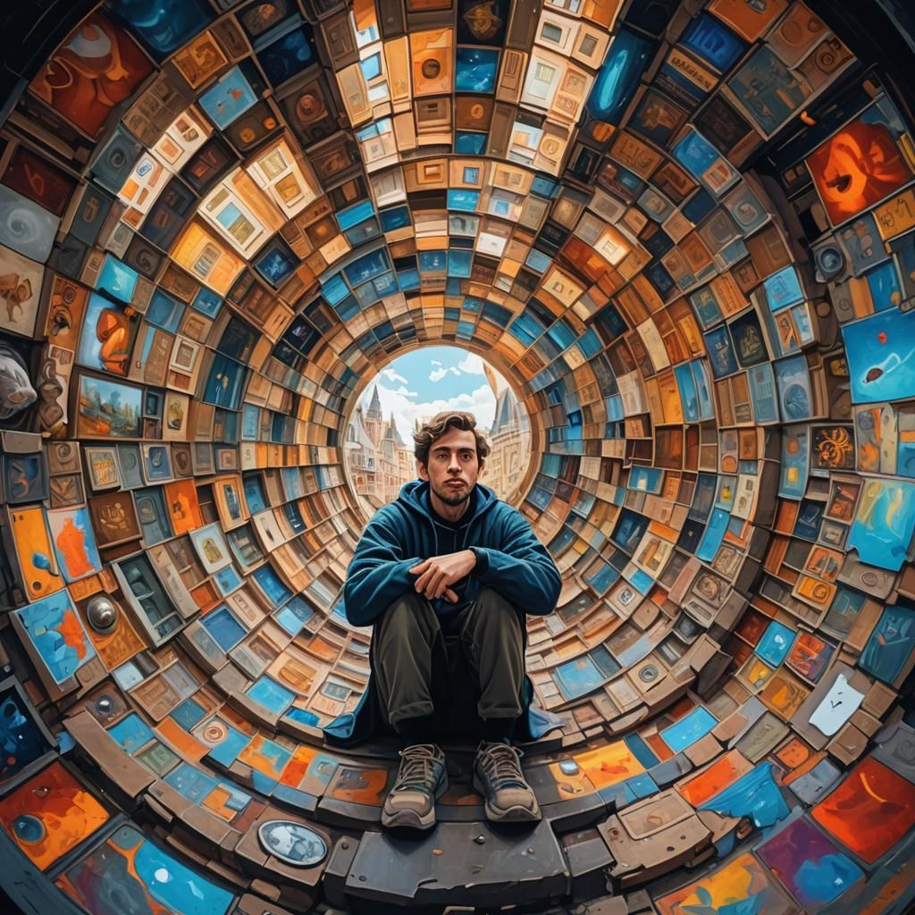 Time Traveler in Cathedral: Hyperrealistic Fish-Eye Portrait