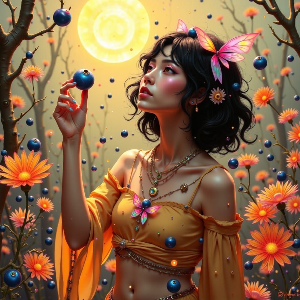 Woman with Blueberry in Art Nouveau Style