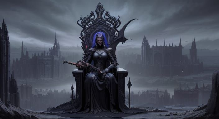 Dark Fantasy Drow City Under Crimson Moonlight