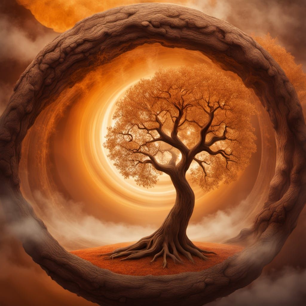 Surreal Oak Tree Inner World Unveiled in Ethereal Glow