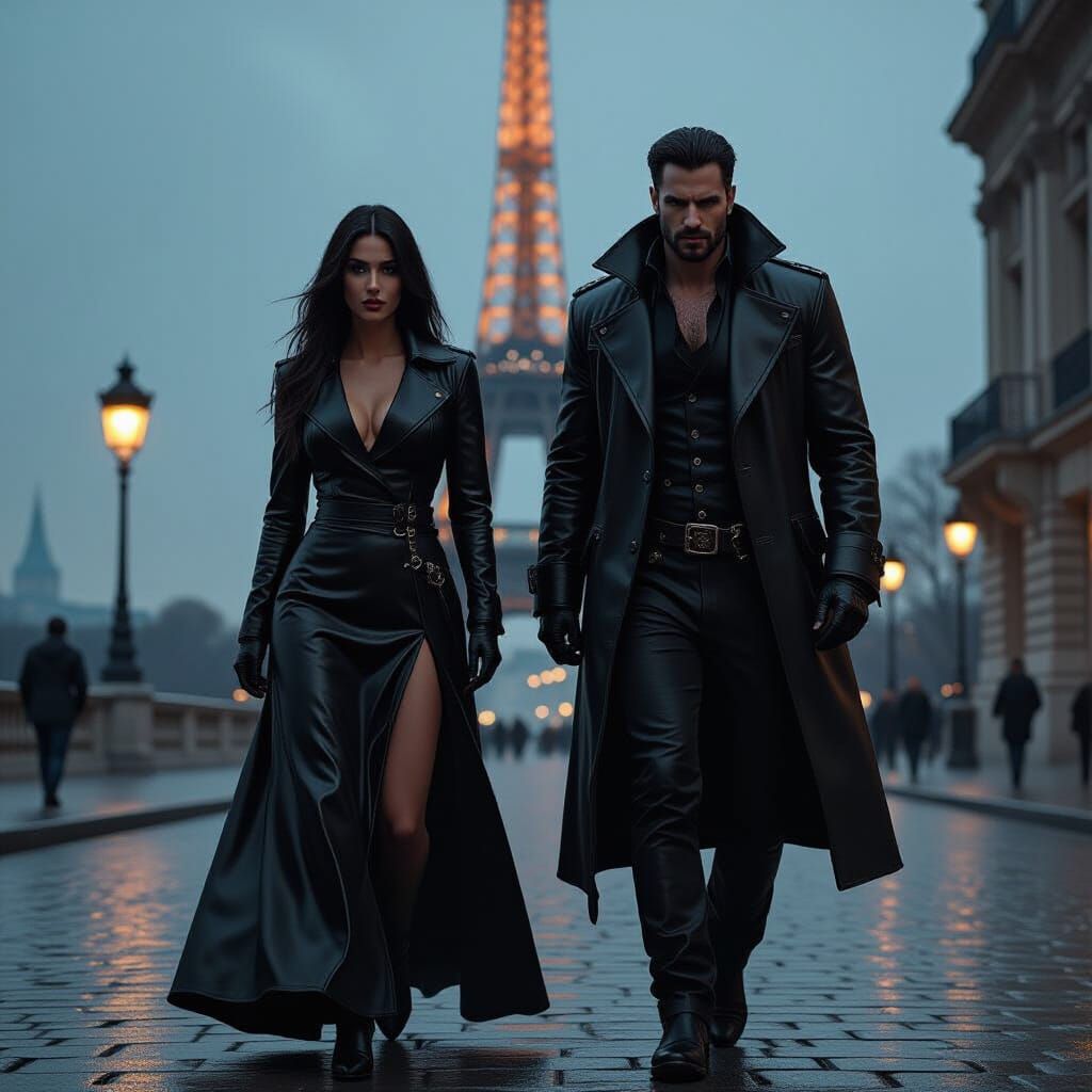 Vampire Couple in Paris with Dramatic Lighting