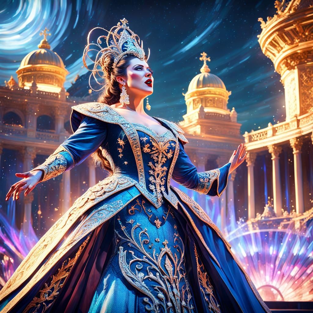Elegant Opera Singer on Stage in Fantasy Concept Art