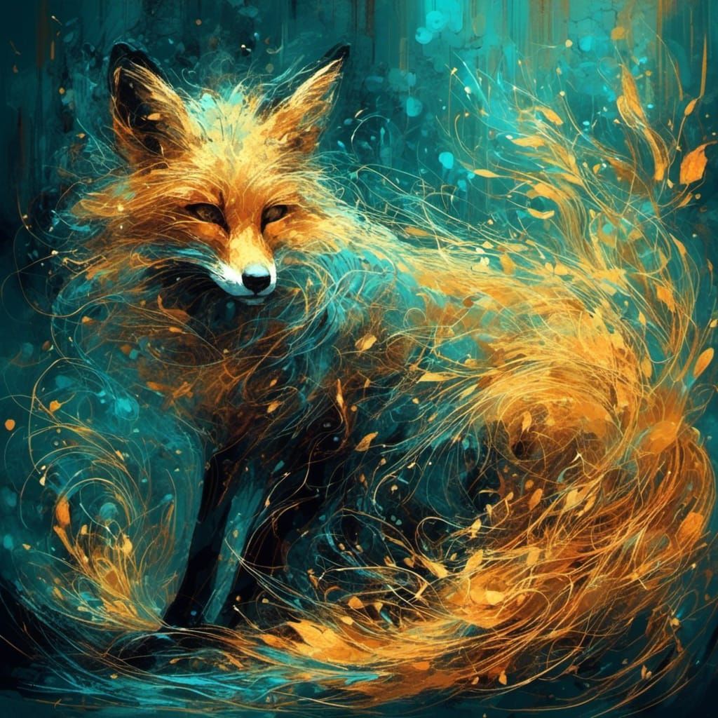Bioluminescent Fox in Fantasy Interior with Gold Gilding