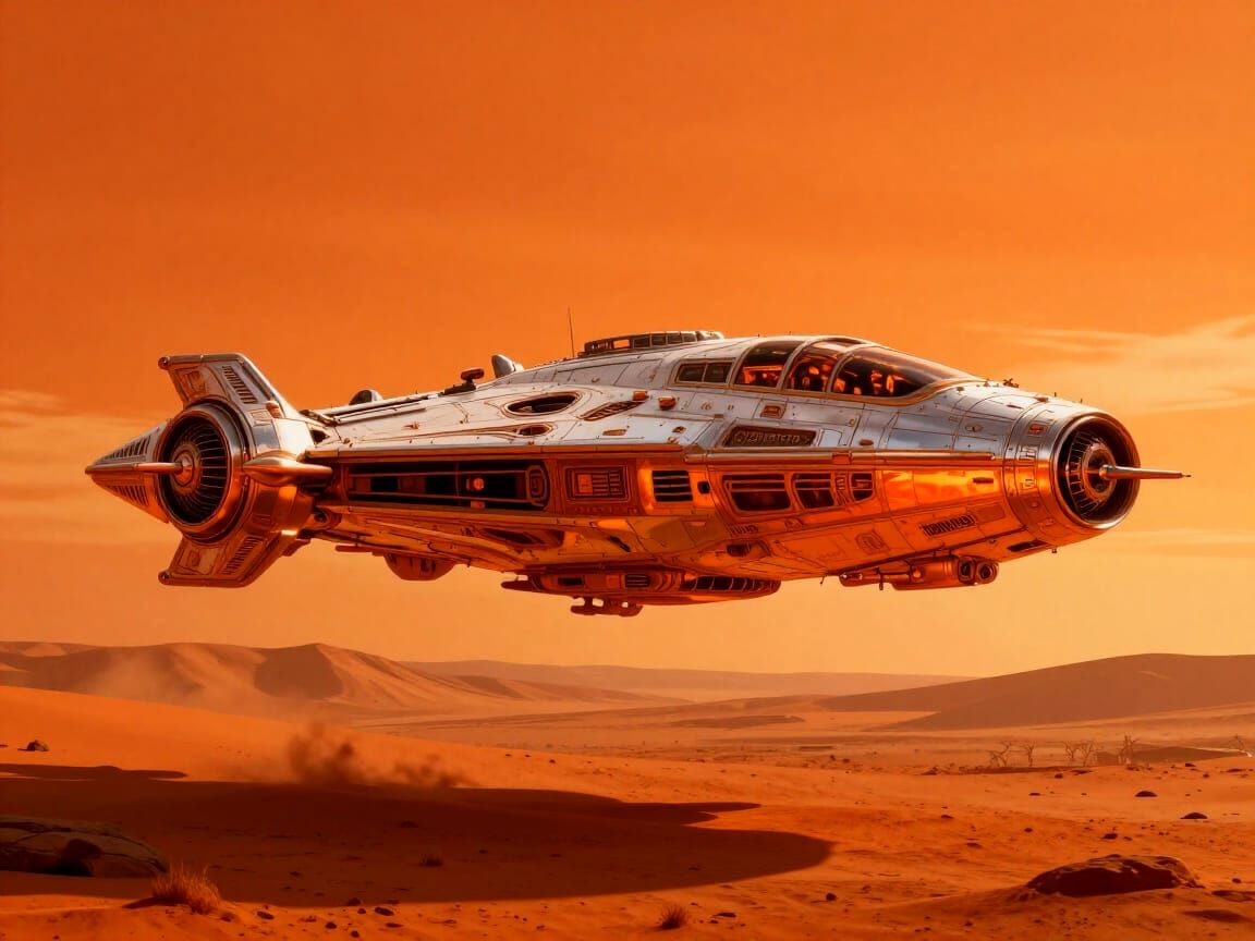 Monochromatic Spaceship Hovers Over Mars