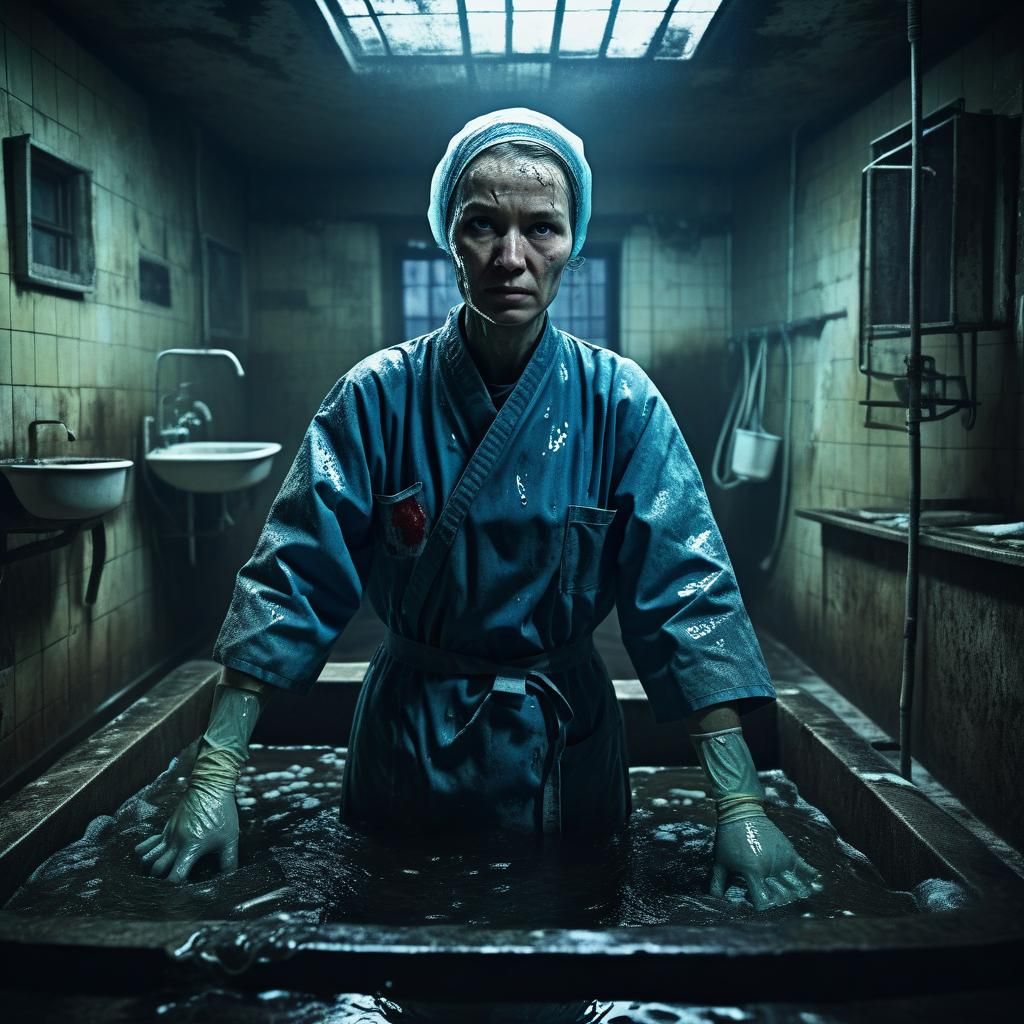 Dystopian Midwife in Horror Chamber: Dark Art Portrait