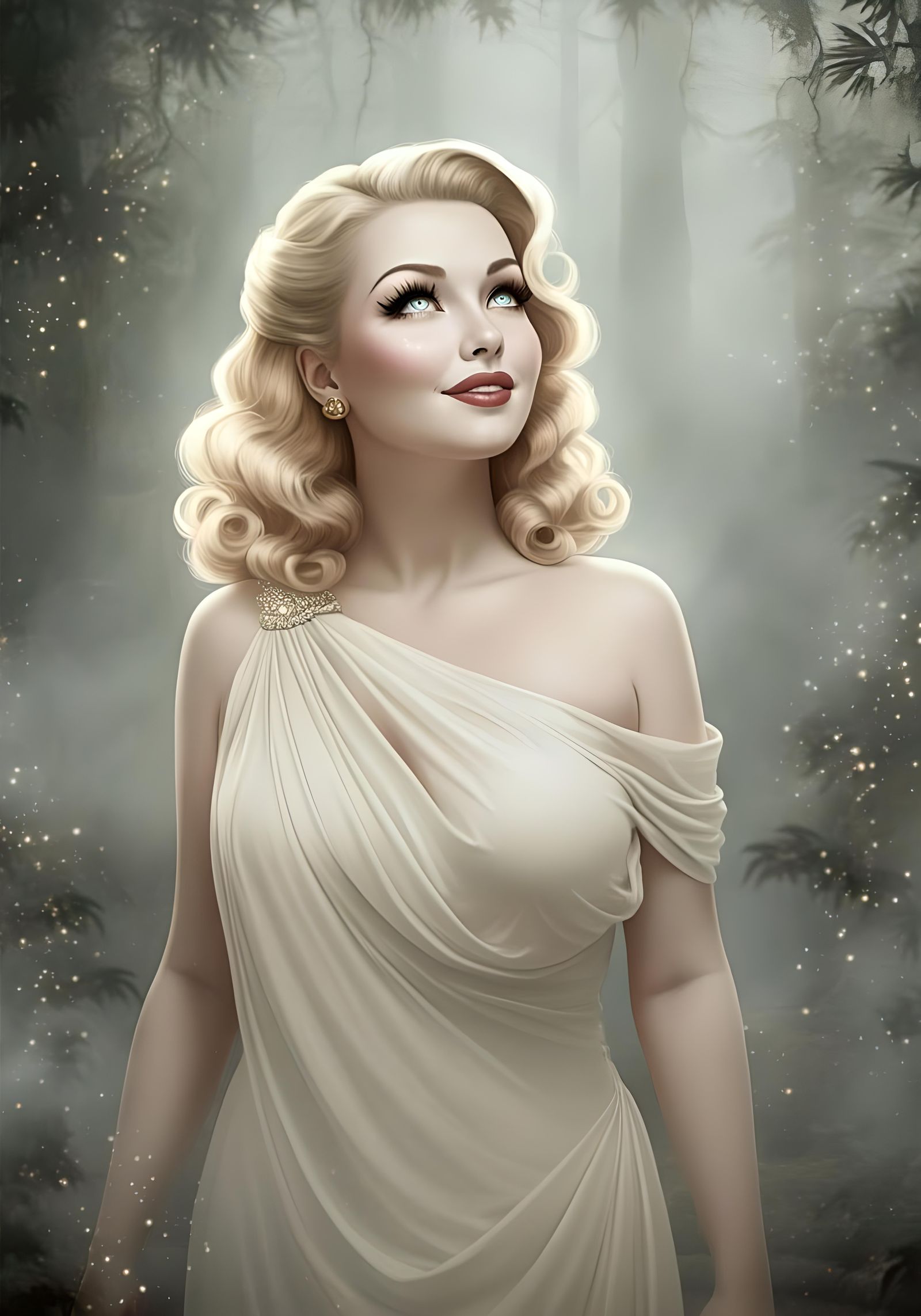 Beautiful Blonde Woman Portrait in Fantasy Forest