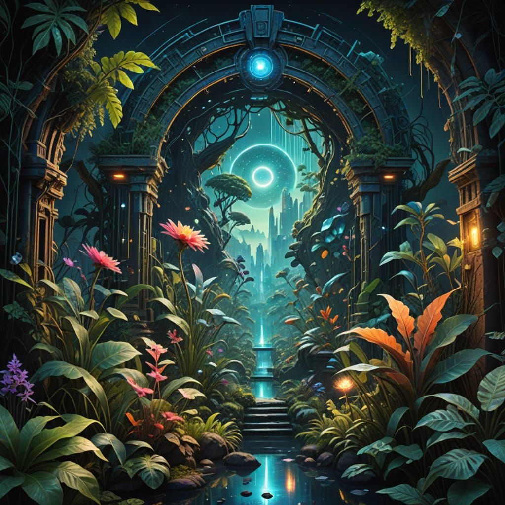 Alien Jungle Portal to Futuristic Cityscape