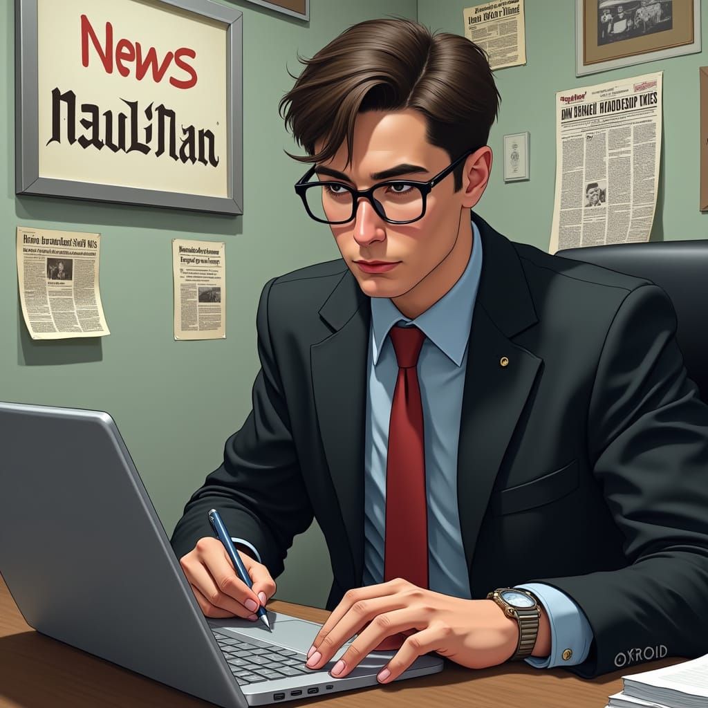 Hyperrealistic Man Working in Cubicle Portrait