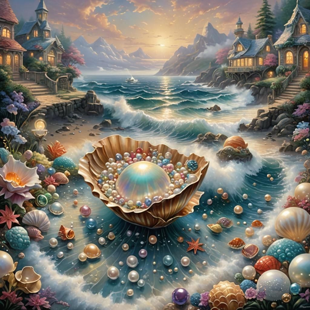 Ethereal Seashell Filled with Iridescent Pearls