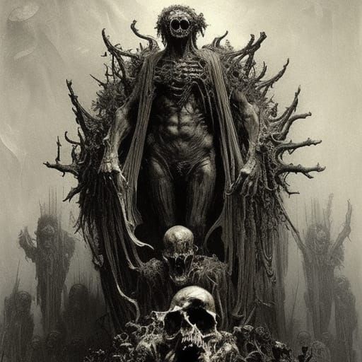 Skull Monster in Engraving Style Horror