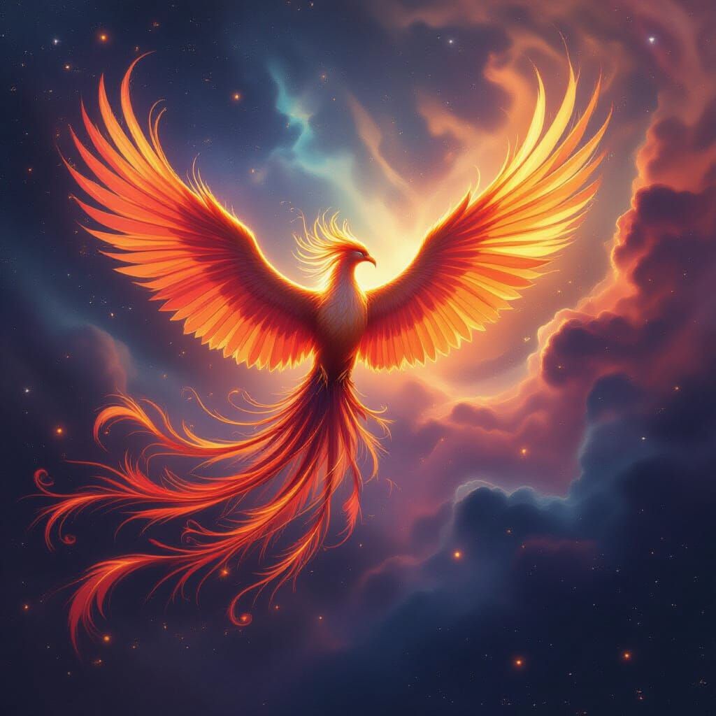 Majestic Phoenix Soars Through Cosmic Nebula in Fantasy Art ...