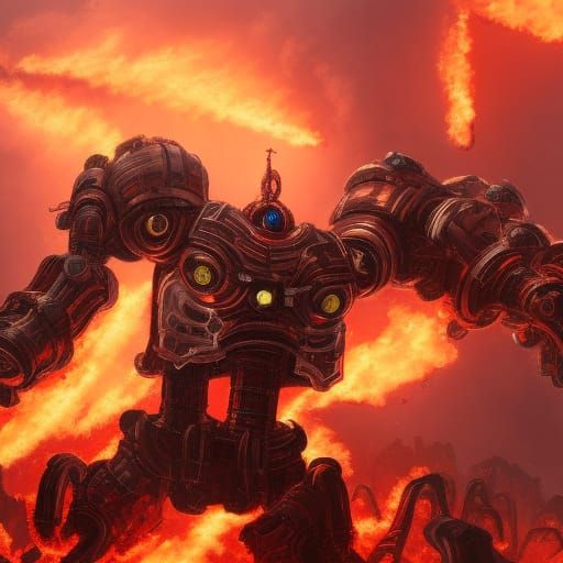 Mechanized Robot War in Fiery Hellscape