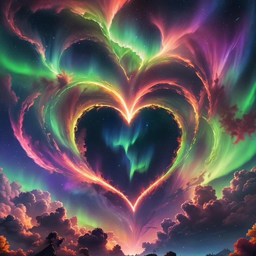 Colorful Aurora Hearts in the Night Sky