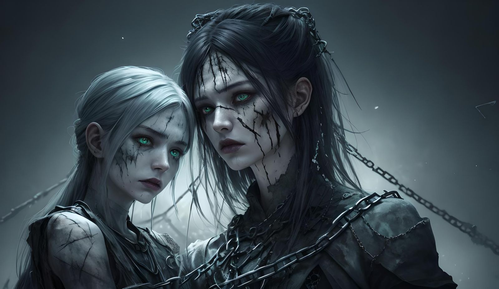 Beautiful Scarred Woman Bound in Chains: Anime Style