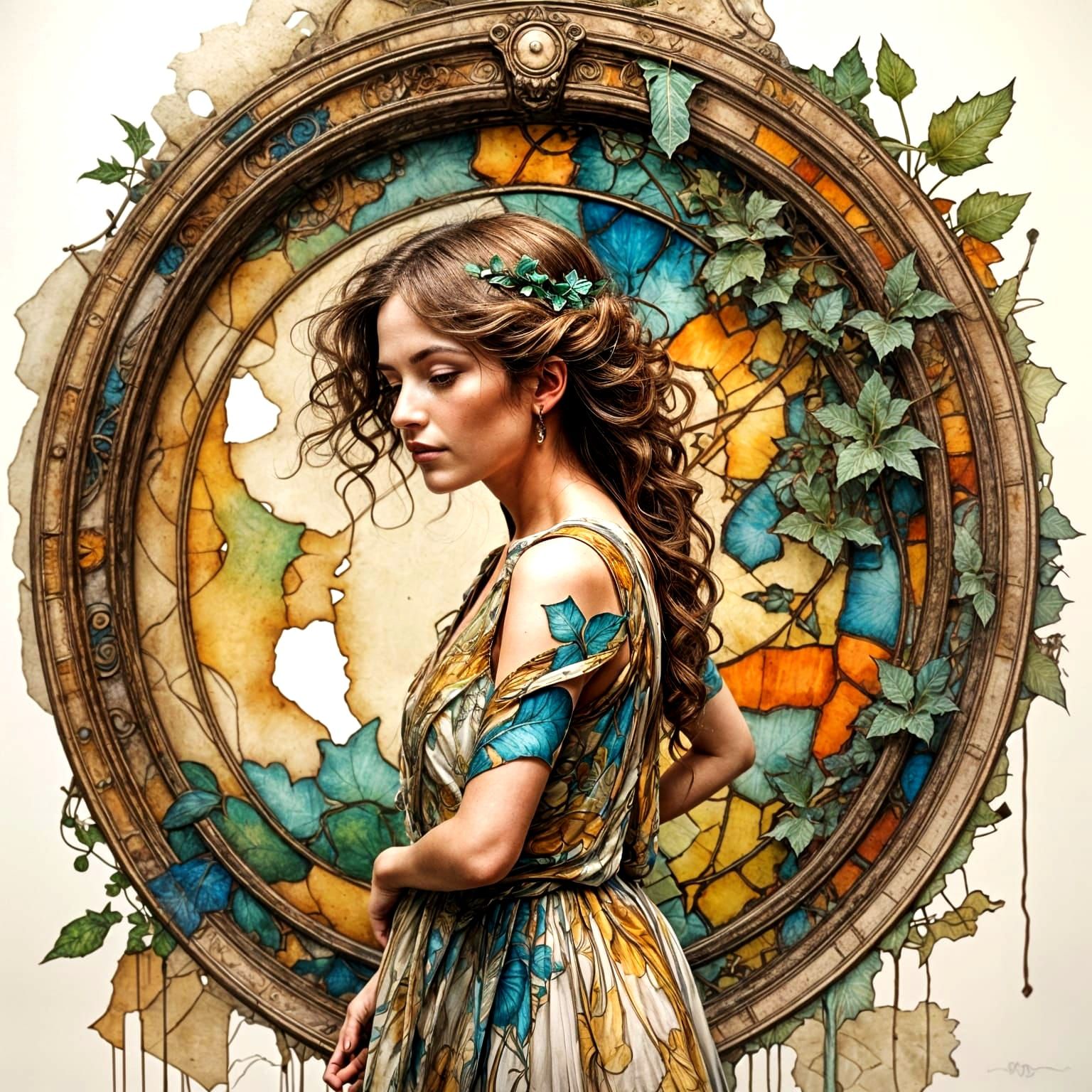 Woman's Profile Portrait with Inky Stains