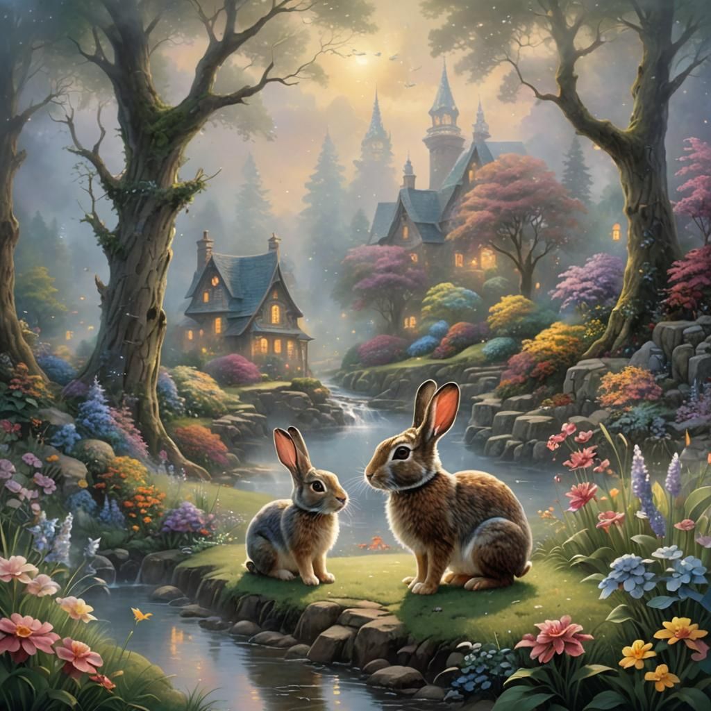 Ethereal Rabbit in a Luminous Fantasy Landscape