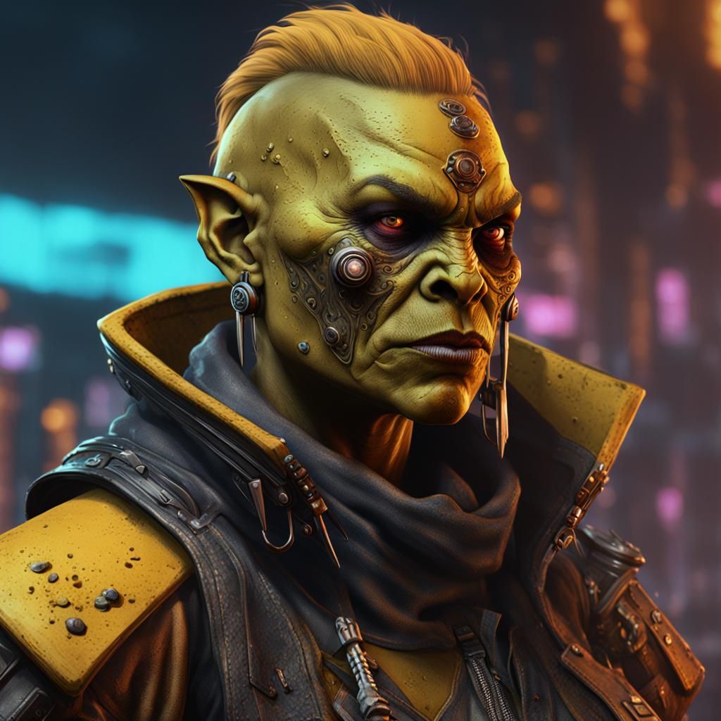 Cyberpunk Orc Gangster in Detailed Matte Painting