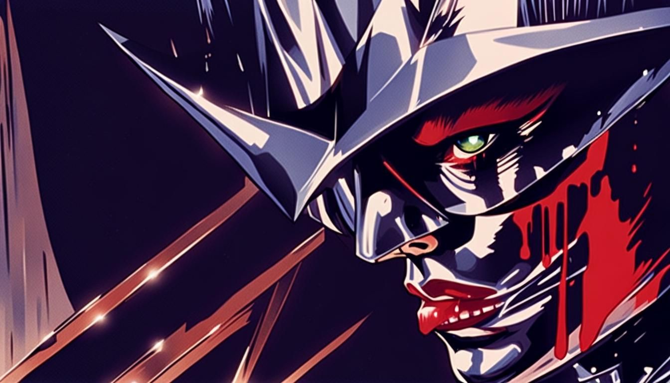 Futuristic Woman in Metallic Mask with Blood