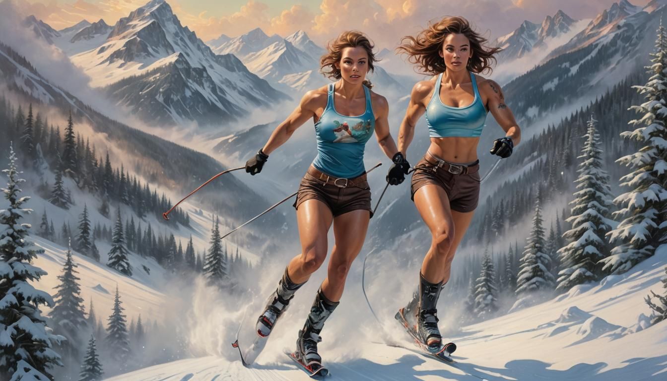 Tattooed Skier in Snowy Landscape: Ethereal Fantasy Art