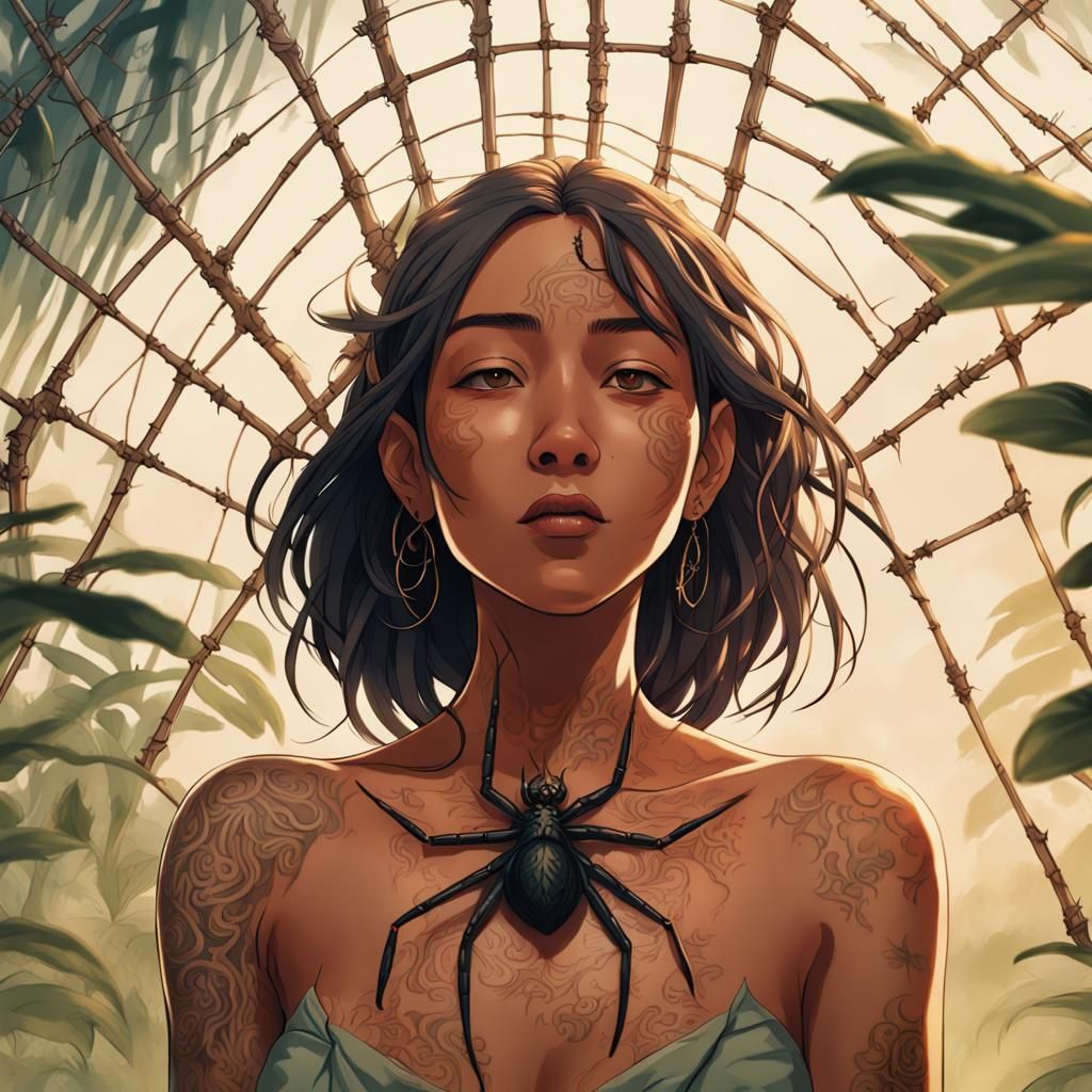 Sensual Woman with Spider Tattoo, Anime Key Visual