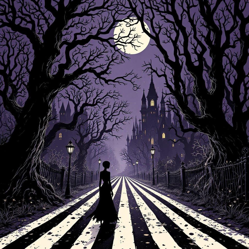 Gothic Carnival Scene with Whimsical Unease