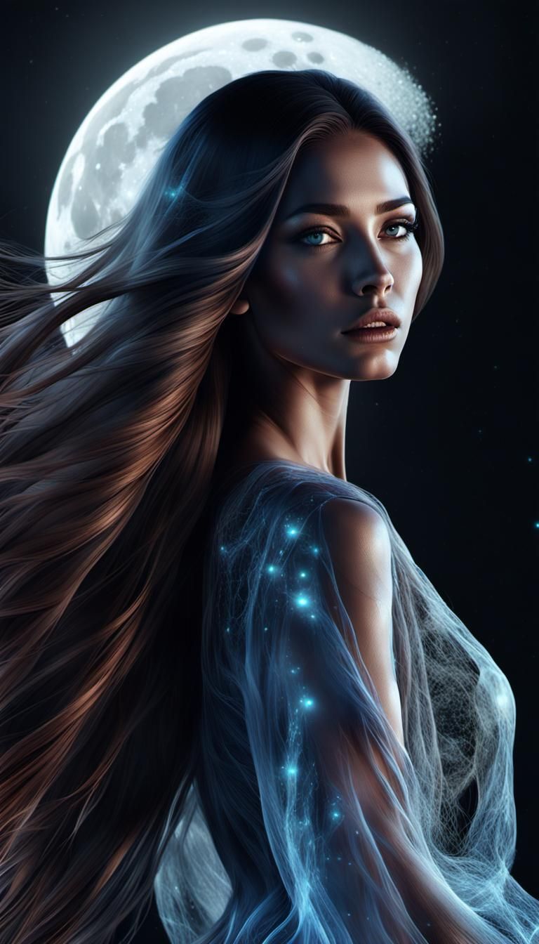 Abstract Girl on the Moon: Dark Fantasy Art